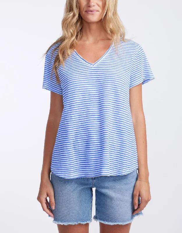 Sorbet Stripe Vee Neck Tee - Gelati Denim White Denim Skirt