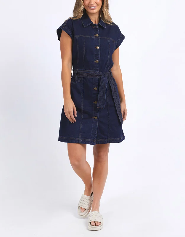 Heidi Dress - Dark Blue Denim Pleated Denim Skirt