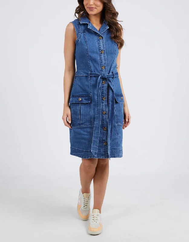 Daisy Denim Dress - Blue Wash Ripped Denim Skirt