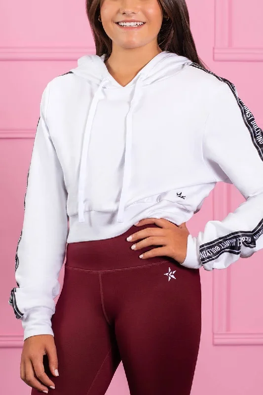 Cropped Hoodie in White Ribbon Casual Pullover Top