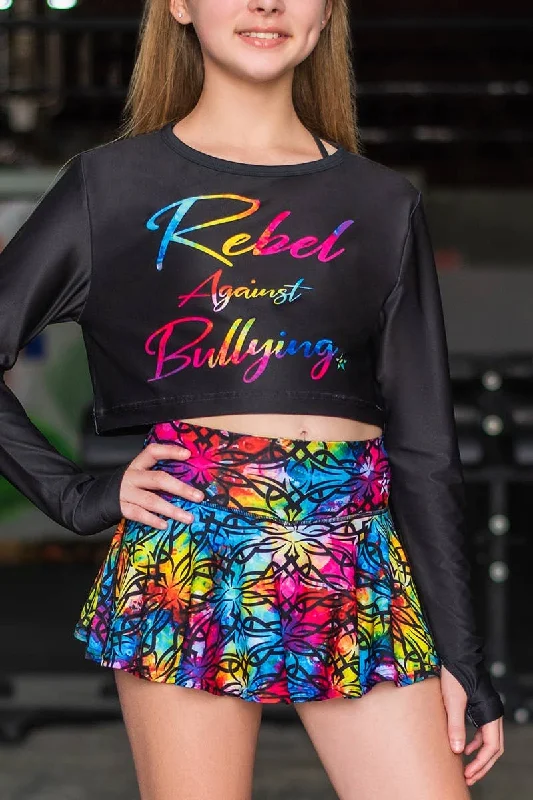 Rebel Against Bullying Cropped Long Sleeve Top in Rainbow Allure Women’s Classic Sweater