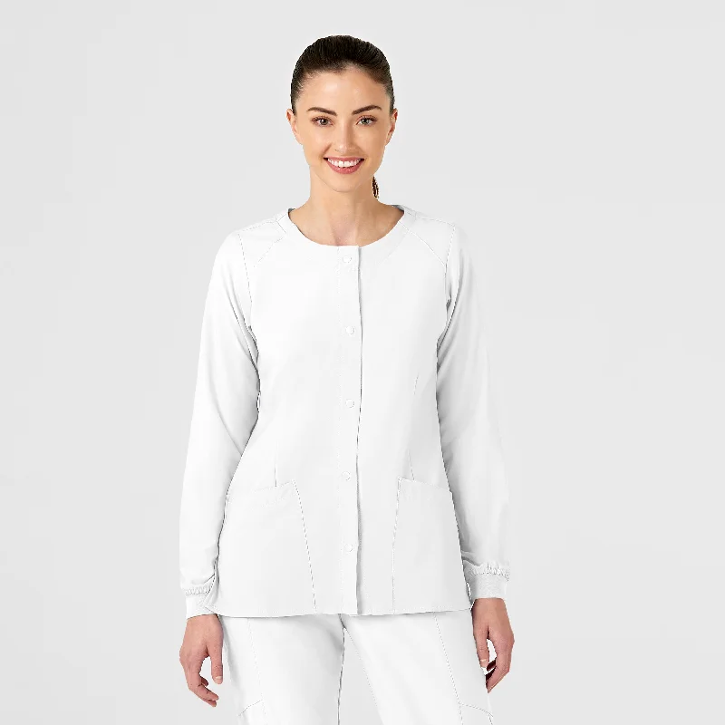 W123 Women's Crew Neck Warm Up Scrub Jacket - White