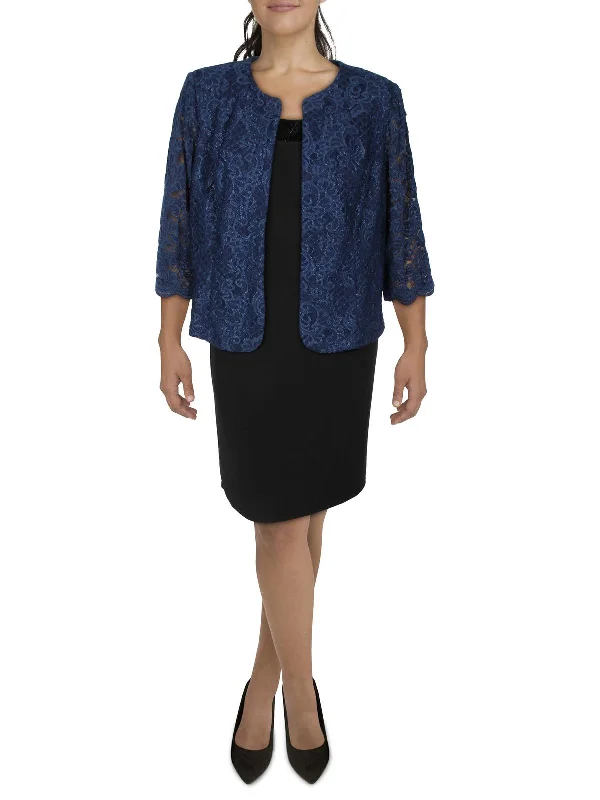 Plus Womens Lace Glitter Collarless Blazer Work Blazer Collection