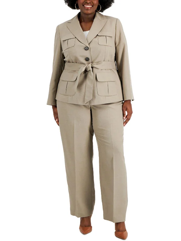 Plus Womens 2PC Polyester Pant Suit Classic Blazer Jacket