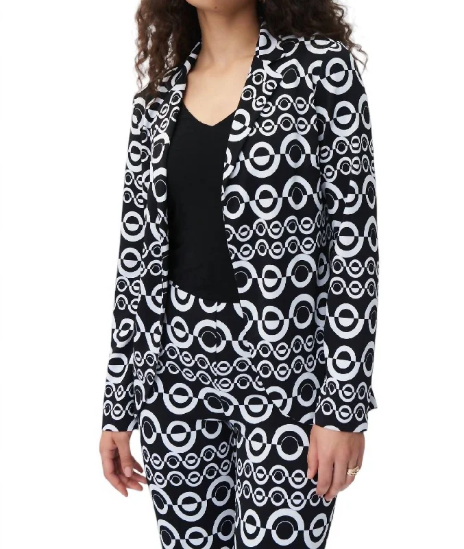 Geo Print Tailored Blazer In Black/vanilla Office Ready Blazer