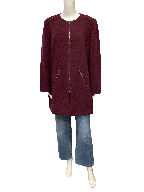 Tahari Jacket Midi Length Maroon Size: 14W