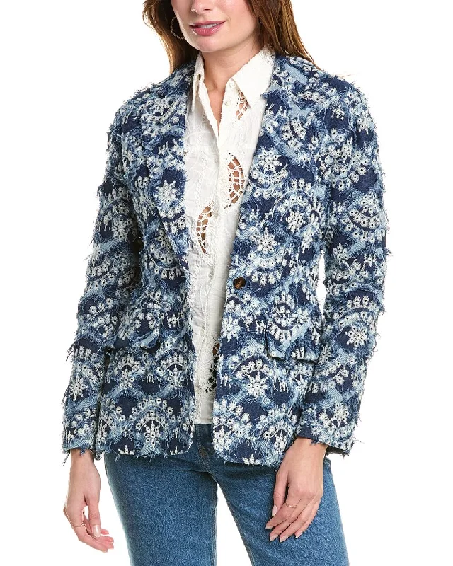 Gracia Floral Embroidered Denim Blazer Chic Blazers for Women