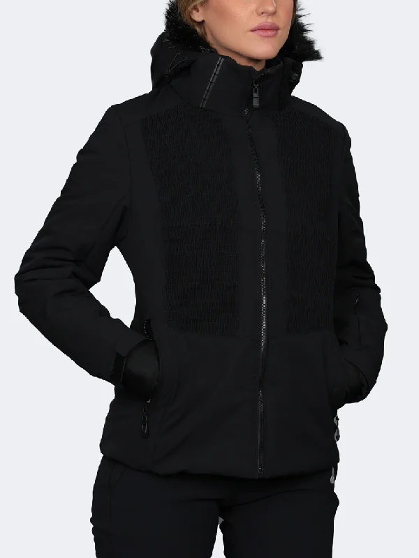 Oil And Gaz Mid Cut With Hood Women Skiing Jacket Black Women's high-end jackets