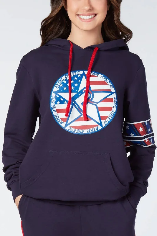 Unisex Hoodie in Navy Patriotic Loose Pullover Sweater