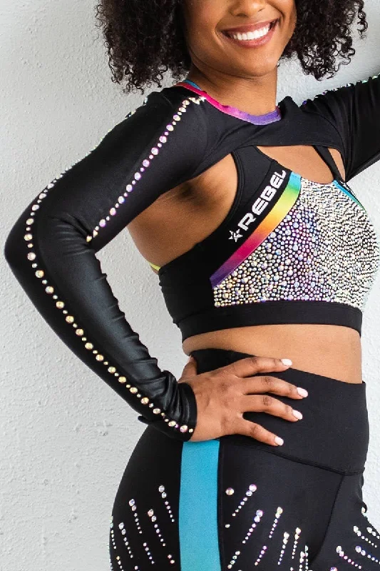 Long Sleeve Shrug in Rainbow Crystal Trendy Pullover Tops