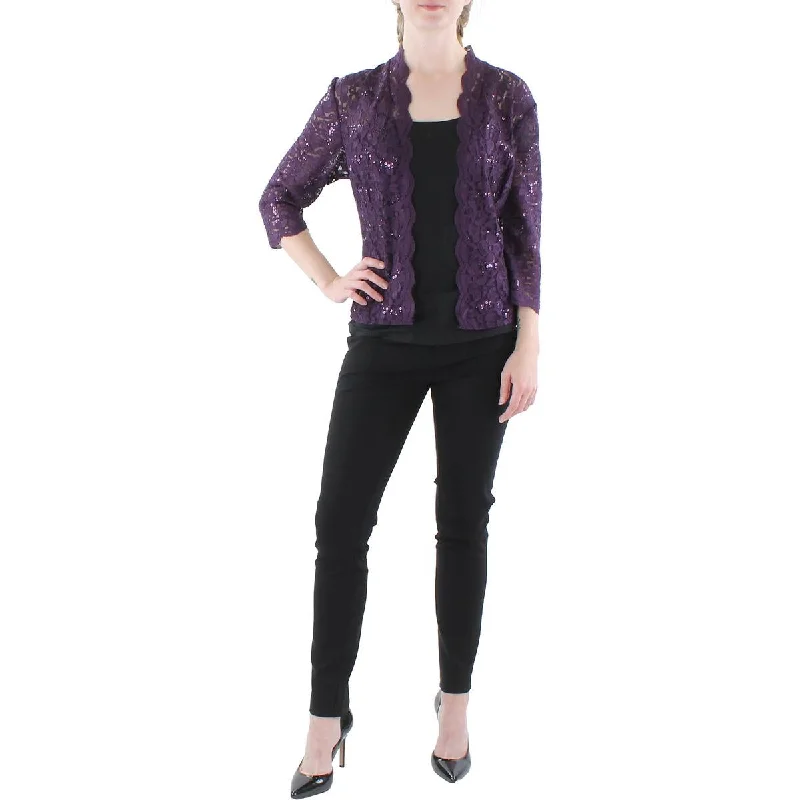 Petites Womens Lace Sequin Bolero Casual Blazer Look