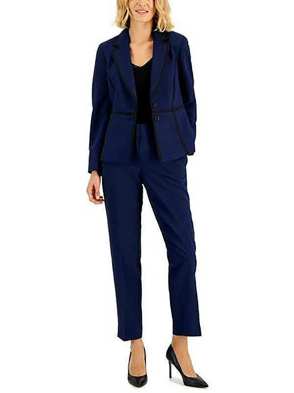 Petites Womens Contrast Trim Polyester Two-Button Blazer Chic Double-breasted Blazer