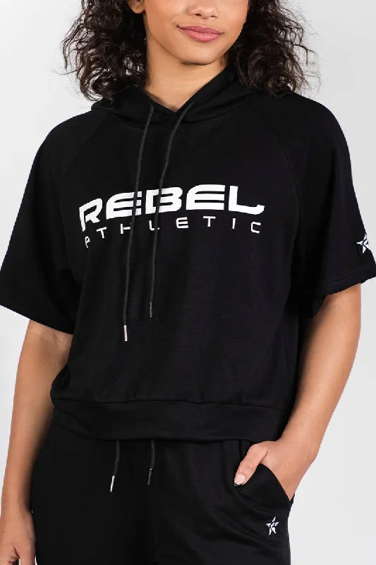 Short Sleeve Hoodie in Black Pullover Sweater for Work