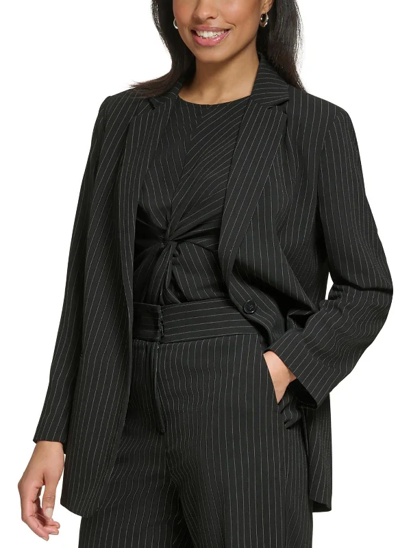 Womens Pinstripe Polyester One-Button Blazer Fitted Blazer Look