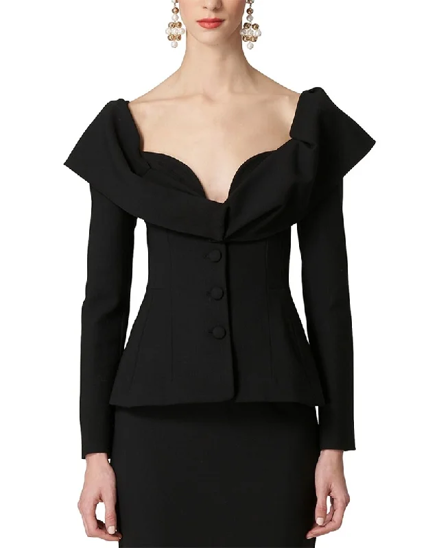 Carolina Herrera Button Front Structured Wool-Blend Jacket Cozy Blazer for Women