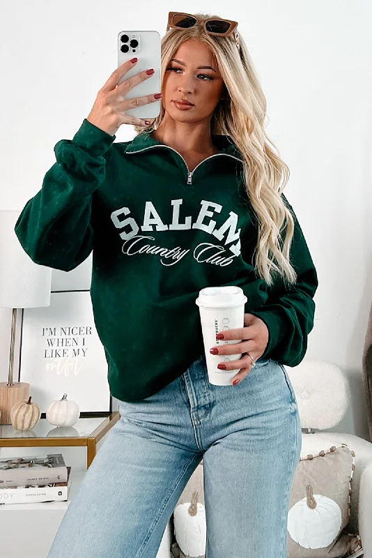 "Salem Country Club" Quarter-Zip Sweatshirt (Forest Green) Hoodie Sweatshirt with Logo