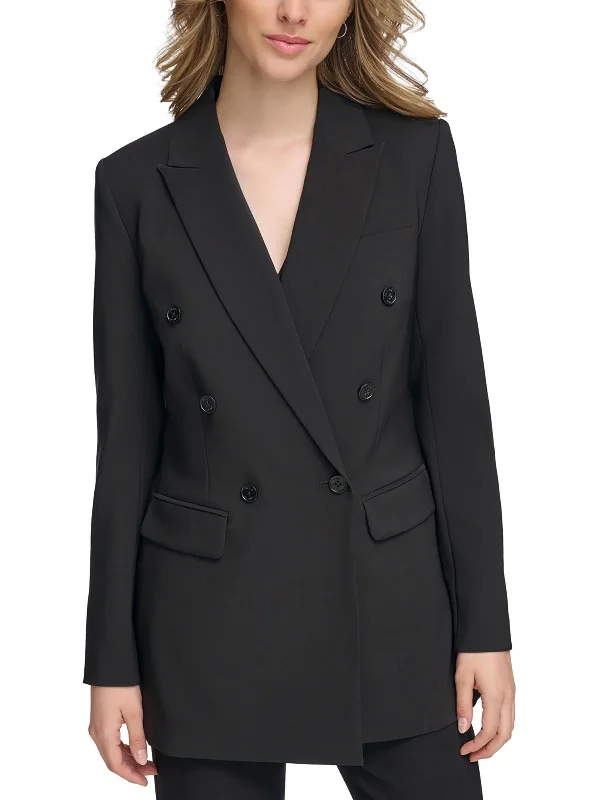 Womens Solid Ponte Double-Breasted Blazer Slim Fit Blazer