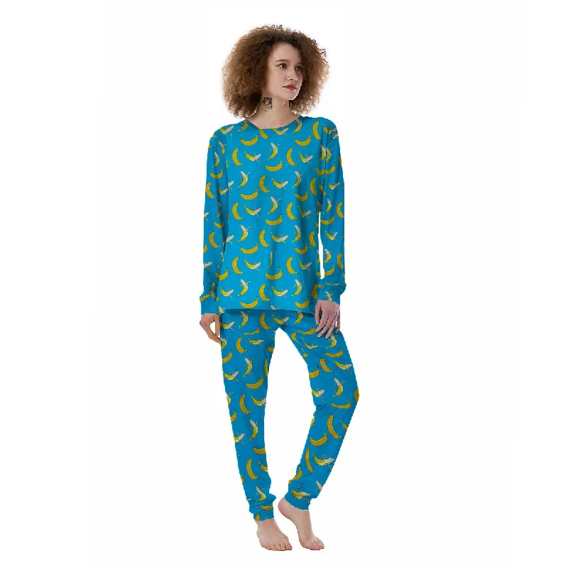 Banana Blue Print Pattern Women's Pajamas Silk pajama sets