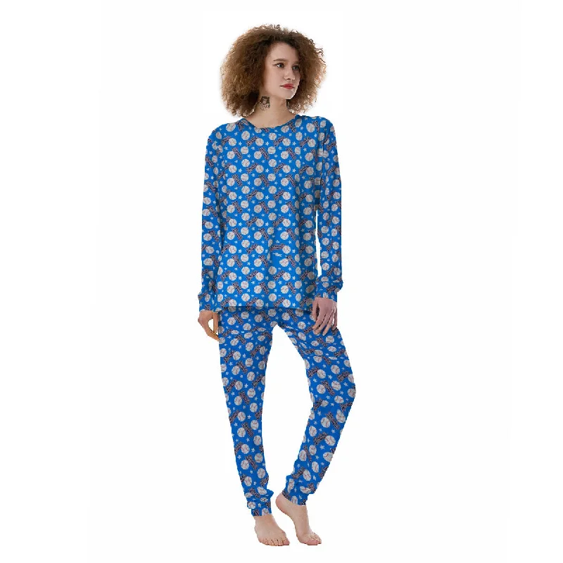 Baseball Blue Print Pattern Women's Pajamas Designer pajama sets