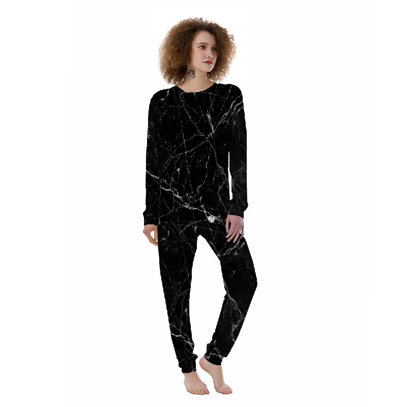 Black Marble White Grunge Print Women's Pajamas Boho pajama sets