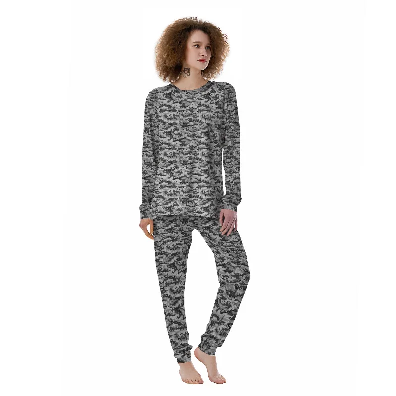 Black White And Grey Digital Camo Print Women's Pajamas Fall pajama sets