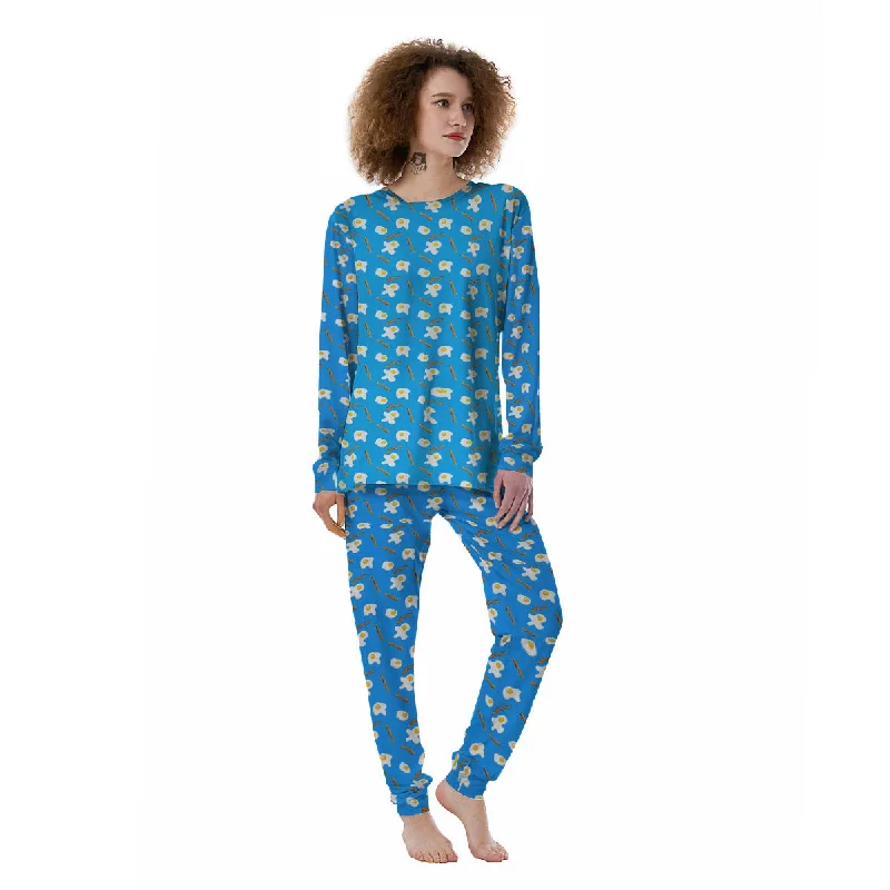 Blue Bacon And Fried Egg Print Pattern Women's Pajamas Softest pajama sets