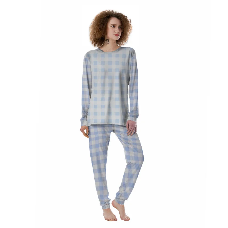 Blue Cornflower And White Gingham Print Women's Pajamas Budget-friendly pajama sets