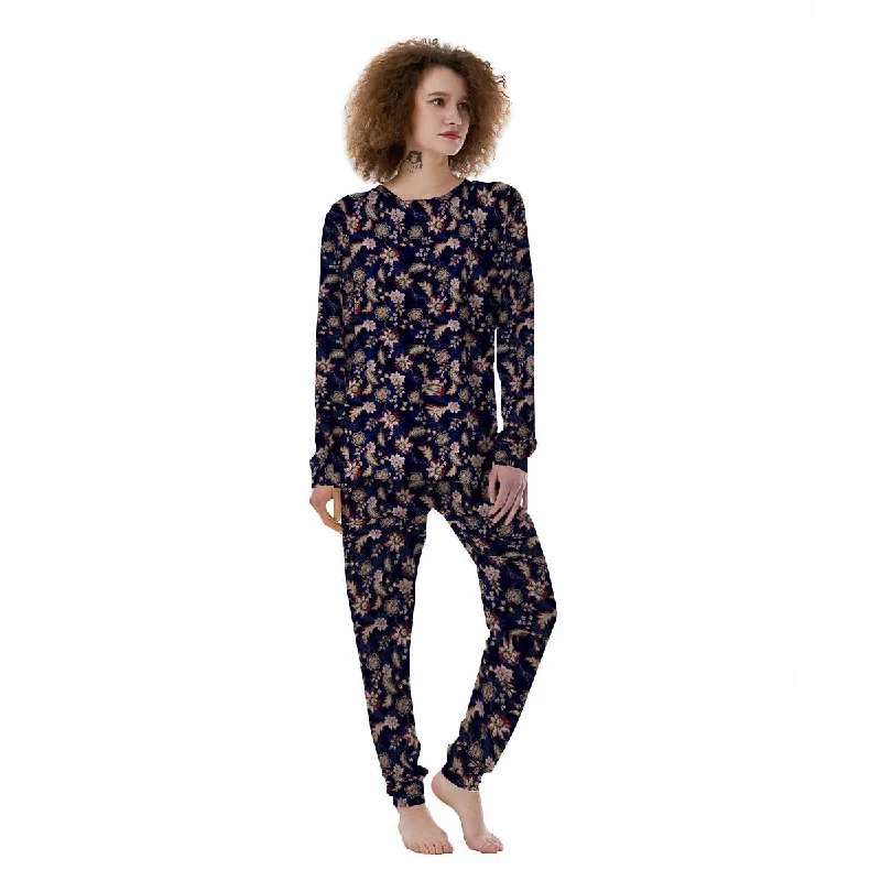 Bohemian Floral Blue Vintage Print Women's Pajamas Classic pajama sets