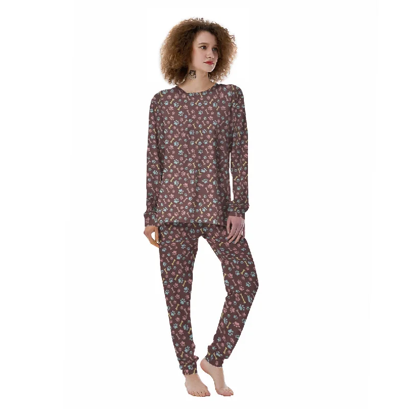 Bone And Colorful Paw Print Pattern Women's Pajamas Maternity pajama sets