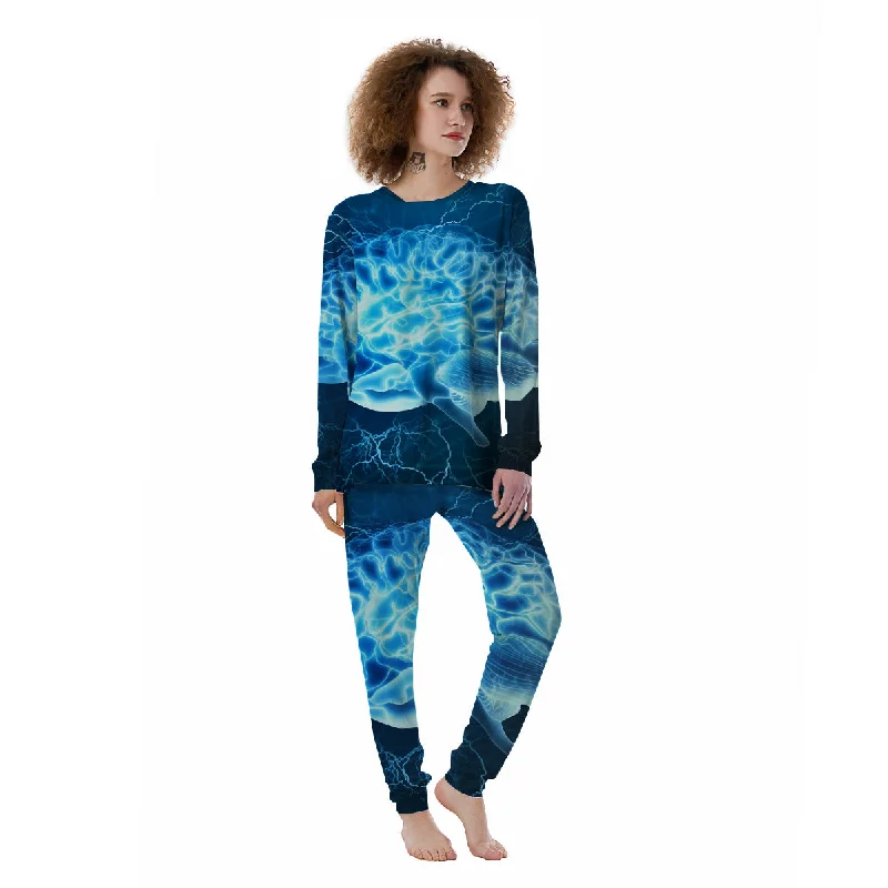 Brain Activity Blue Electrical Print Women's Pajamas Sleeveless pajama sets