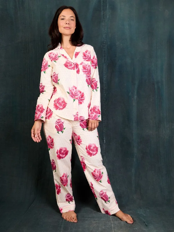 Womens Cotton Traditional Pyjamas Bloomsbury Rose Three-piece pajama sets