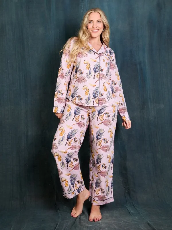 Womens Cotton Traditional Pyjamas Falling Feathers Work-from-home pajama sets