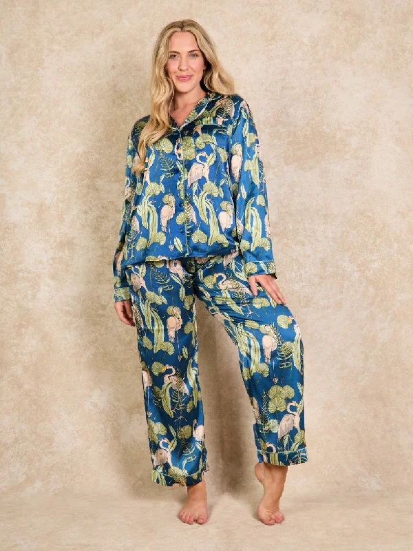 Womens Satin Traditional Pyjamas Blue Morning Marshes Forever 21 pajama sets