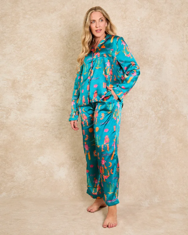 Womens Satin Traditional Pyjamas Neon Cowboy Shein pajama sets