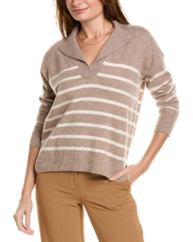 Design History Striped Notched Collar Cashmere Sweater Moisture-wicking sweaters