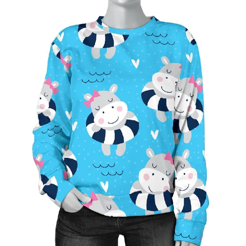 Hippo Cute Pattern Print Women's Sweatshirt Acrylic sweaters