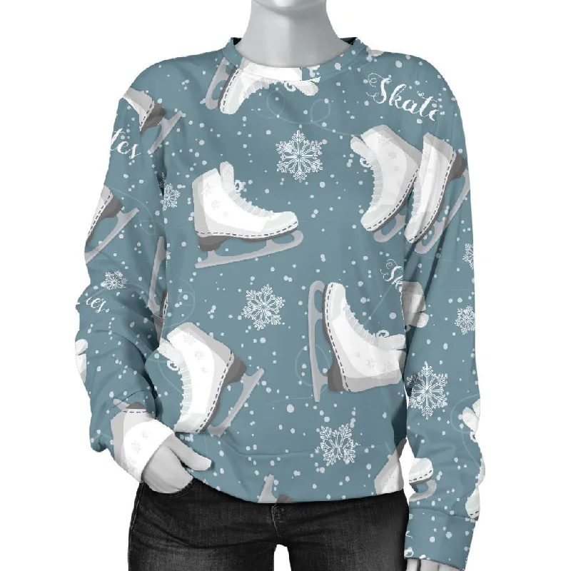 Ice Skate Snowflake Pattern Print Women's Sweatshirt Winter sweaters