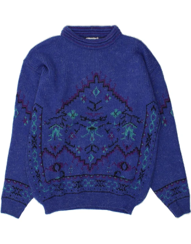 VINTAGE Womens Turtle Neck Jumper Sweater UK 18 XL Blue Fair Isle Best sweaters for casual wear