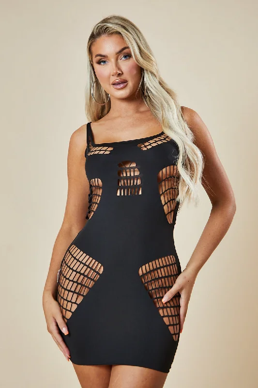 Black Cut Out Detail Bodycon Mini Dress - Amaya Boohoo mini dresses