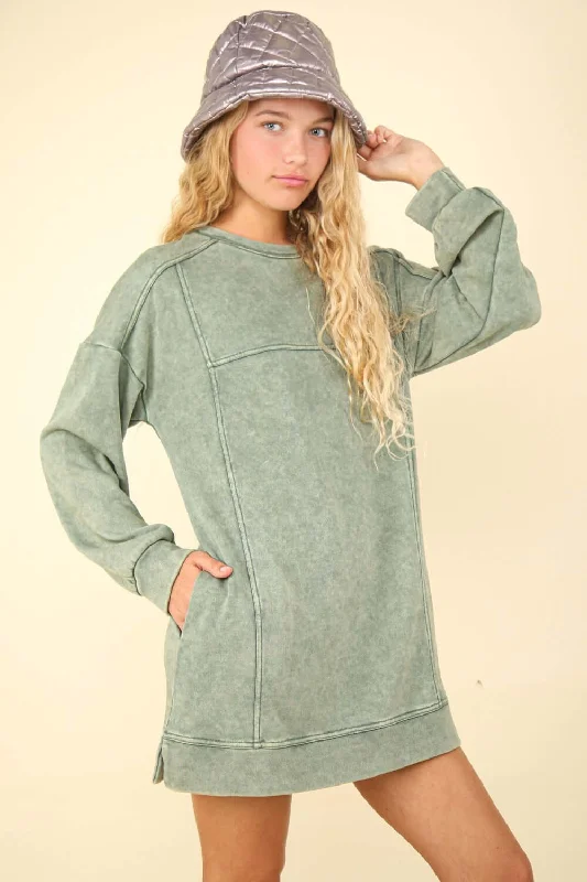 Mineral Washed Oversized Sweatshirt Mini Dress Smocked mini dresses