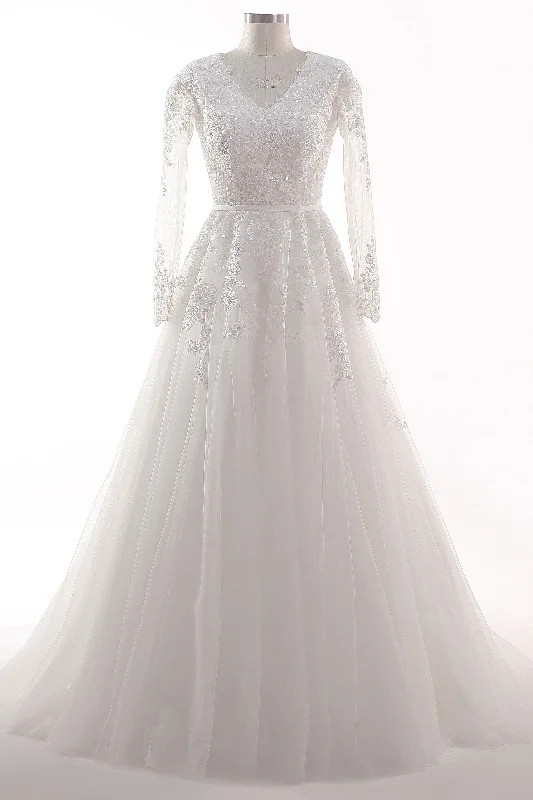 A-Line Court Train Tulle Lace Wedding Dress CW2455 Chic Lace Dress