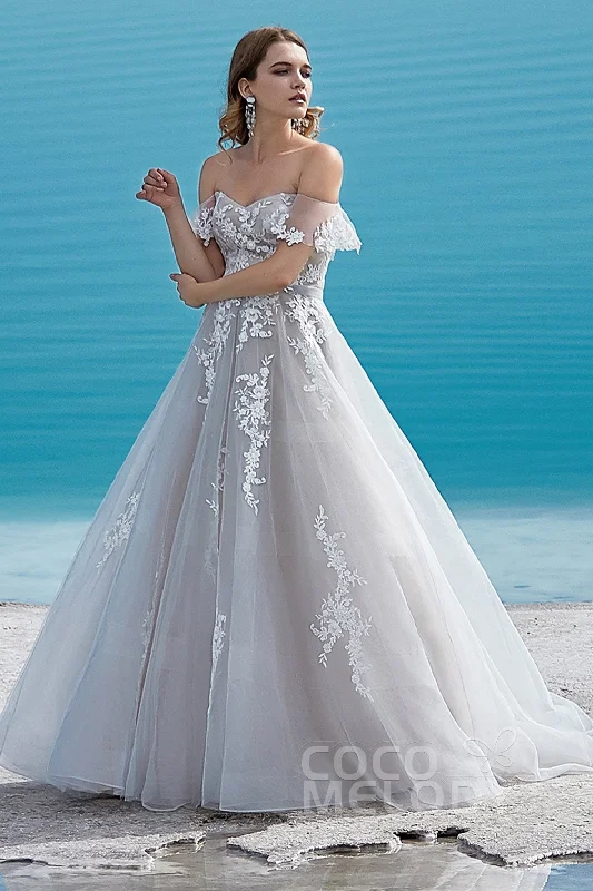 A-Line Court Train Tulle Wedding Dress LD5861 Floral Bridal Gown