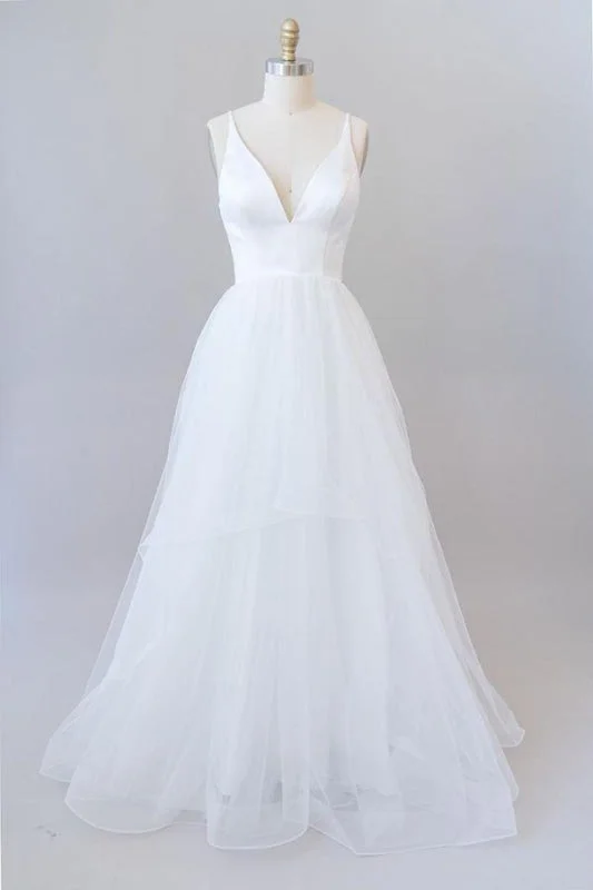 Beautiful V-neck Tulle A-line Wedding Dress Full Skirt Wedding