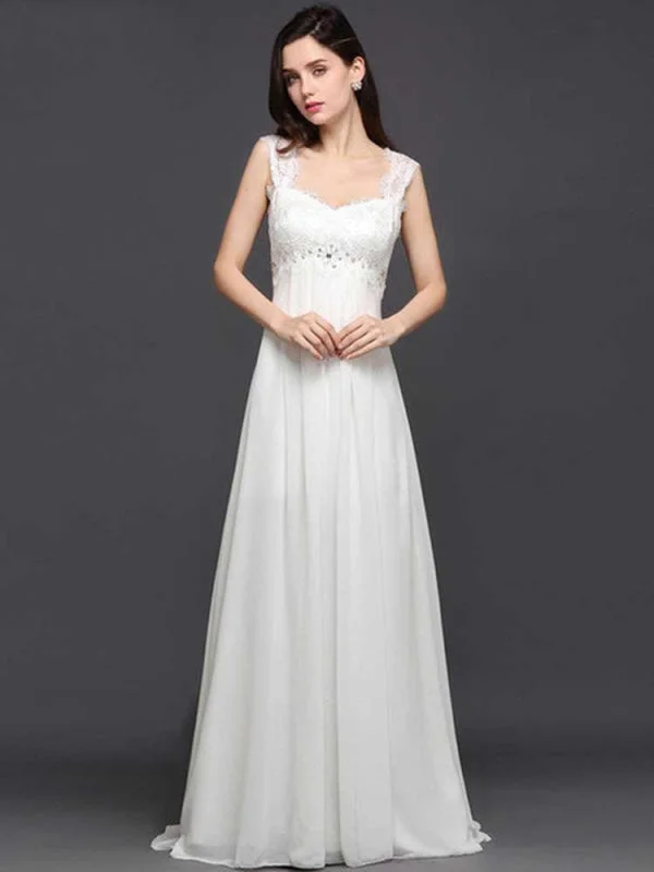 Elegant Square Beaded Ruffles Wedding Dresses Wedding Gown Set