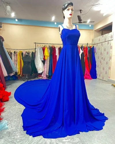 G324, Royal Blue Tube Top Slit Cut Prewedding Long Trail Gown, Size (All)pp Ruffle Wedding Gown