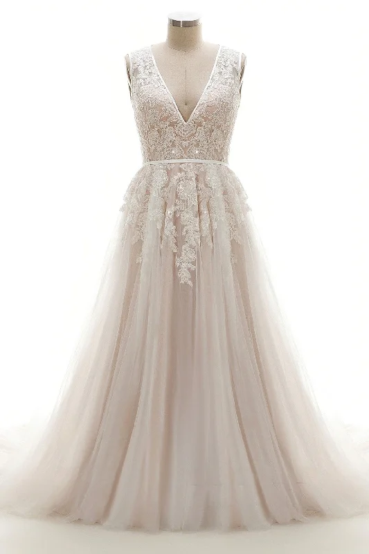 A-Line Court Train Tulle and Lace Wedding Dress LD3932 Beaded Bridal Gown