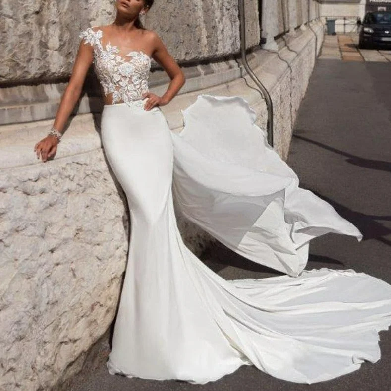 Mermaid Illusion Elegance Simple Wedding Dress