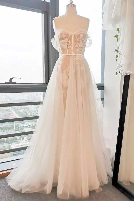 Sheath Sweep-Brush Train Lace Tulle Wedding Dress CW2747 Satin Bridal Gown