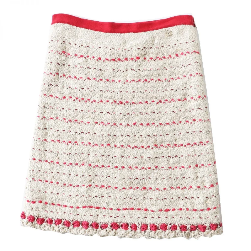 Chanel Silk Knit Skirt P28027 Beige Red 38 Fall unclassified skirts