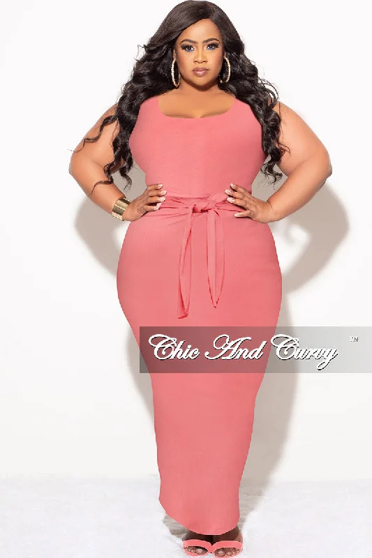 Final Sale Plus Size Sleeveless Maxi Dress with Waist Tie in Mauve Edgy maxi dresses